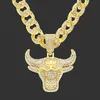 Colares Pingente 6 PCS Hip Hop Jóias Bull Head Colar Miami Cubana Cadeia Iced Out Bling Hiphop Homens Jewlery Neckless Male234K