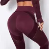 Seamless Sport Kvinnor Leggings Fitness Röd Vin Hål Utskrift Hög midja Elastisk Push Up Leggings Workout Running Pants 211130