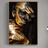 Afrikanische Goldene Schönheit Mädchen Leinwand Malerei Schwarze Mädchen Make-up Poster und Drucke Wandkunst Bild Für Wohnzimmer Dekoration