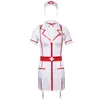 Branco Sexy Lingerie Sleepwear Fêmea Hot Sexy Enfermeira Uniforme Cosplay Nightgown NightGown + Sutiã Set Three-Peça Terno Q0818