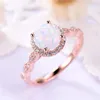 Cluster Rings Dainty Round Fire Opal For Women Rose Gold CZ Engagement In Copper Promise Ring With Gift Box