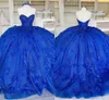 2022 بريق تول الأميرة فساتين quinceanera الكرة ثوب مع 3d الزهور اللؤلؤ مطرز الحبيب الأعلى الدانتيل متابعة حفلة موسيقية الحلو 16 اللباس الملكي الأزرق