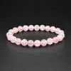 Natural Pink Crystal Stone Beaded Strands Charm Bracelets Elastic Bangle For Women Girl Party Club Yoga Jewelry