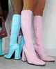 Botas de cano alto de couro envernizado colorido e brilhante moda 2021 outono e inverno novas botas retas doces fofas femininas Y1125