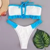 Kvinnors badkläder Kvinnors sexiga kvinnor vadderade bandeau strappy Biquinis Maillot de Bain Summer Ruffle Contrast Color Femme Bandage Beach