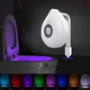 LED Toalettsäte Nattljus Motion Sensor WC Ljus 8 Färger Bytbar Lampa Rolig födelsedaggåvor Idea Cool Fun Gadgets Gag Stocking Stuffers