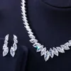 CWWZircons Top Quality Marquise Cut CZ Cubic Zirconia Wedding Choker Necklace and Earrings Bridal Prom Dress Jewelry Sets T398 H1022