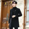 Fashion Winter Mens Wool Trench Coats Slim Fit Mid-length Casual Jacket Solid Colors Business Outwear Windbreaker Men Clothing 210527