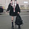 冬の日本の女性のカジュアルパンクストリートウェアジャケットルーズポケット長袖フード付きビッグサイズファッションビンテージ原宿211029