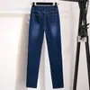 Stretch Skinny Macio Feminino Jeans Calças De Cintura Alta Calças de Retalhos Mujer Plus Size Elastic Slim Lápis Mulheres Calças Pantalones 210708
