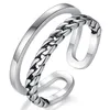 oule Layer Vintage Punk Adjustable Thai Silver Color Ring For Women Mens Korean Trendy Simple Tibetan Jewelry Gifts S-R2210