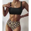 Bikini Swimsuit Kobiety Push Up Set Sexy One Shoulder Beachwear Summer Leopard Garnitur Kąpielowy Wysoki Waist Swimwear 210611