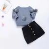 3-7Y Autumn Toddler Baby Kids Girls Clothes Sets Long Sleeve Hairball Knit Tops Sweater+Button Mini Skirt Warm Outfits Set 210528