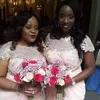 Blush Розовые кружевные шифоновые длинные платья подружки невесты с рукавом 2021 жемчужина шеи плюс размер африканский младший свадьба гостевая вечеринка невесты платье платье платье невесты