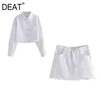 [DEAT] Frühling Sommer Mode Weiß Einreiher Umlegekragen Mantel A-linie Röcke Frauen Zwei-stück Anzug 13Q583 210527