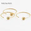 Wild Gratis Nieuwe Vrouwen Constellatie Armbanden Armbanden Goud Kleur Dunne Open Manchet Metalen Bangle Set 12 Zodiac Lucky Sieraden Q0719