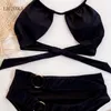 Swimwear pour femmes Black Sexy Thong Bra Bikinis brésilien Set 2021 Haute taille Femmes micro G-string Swimsuit Female Suite de natation Biquini