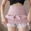 Być może u Kobiety Balck Grey White Pink Empire Zipper Plised A-Line Mini Spódnica Lato S0303 210529