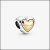 Charms smyckesfyndkomponenter 100% 925 Sterling Sier Kupoled Golden Heart Charm Fit Original European Armband Fashion Aessory Drop D