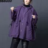 Dimanaf Kvinnor Kläder Bomber Jacka Coat Oversize Höst Vinter Vintage Ytterkläder Lös Långärmad Hooded Zipper Overcoat 211029