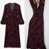 Za Floral Print Long Dress Women Vintage V-neck Surplice Front Slit Party Dresses Woman Lined Buttons Midi Autumn Vestidos 210602