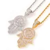 Uwin Hamsa Pendant for Women Full Iced Out Hand of Fatima Charms With CZ Tennis Chain Necklace Baguette CZ Paved Fashion Jewelry X0509