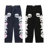 Mäns Jeans Unisex-Hip Hop Clothing Street Fashion Skull Fem-Star Love Handduk Broderi Loose Casual Denim Rak Byxor Par