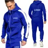 Anpassad 2 Styck Män Zip Hoodies + Joggers Byxor Tracksuit Set Running Jogging Sportkläder Hooded Sweatsit Winter Exercise Set G1215