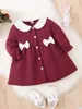 Baby Contrast Collar Bow Front Button Up Flounce Sleeve Dress SHE01