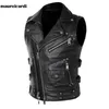 Mauroicardi Herbst Schwarz Motorrad Leder Weste Männer Zipper Taschen Plus Größe Faux Leder Biker Ärmellose Jacke 4xl 5xl 211101