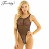 Kvinnor Femme Teddies BodySuits Nightwear Bodycon Fishnet Se igenom Sheer Backless High Cut Thong Leotard Bodysuit kostymer C99m #