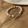Link Chain Modern Jewelry Natural Freshwater Pearls Bracelet Style One Layer Golden Plating Irregular Beads For Women Trum22