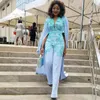 Sky Blue African Evening Kombinezon z wrap Cape 2021 Koronki Szyfonowa Czarna Dziewczyna Plus Rozmiar Kobiety Outfit Prom Dresses Pant