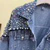 Kvinnors Jackor 2022 Mode Bead Diamond Denim Jacka Kvinnor Coat Hand-Studded Tassel Femme Loose Short Jeans Coats Student Streetwear P390