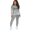 Carta Imprimir Casual Casa Desgaste 2 Peça Correspondente Conjuntos Das Mulheres Roupas Longa Manga T-shirt Top Jogger Leggings Wholesale Workout 210525