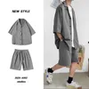Men's Tracksuits Men's Korean Style Set Suit Jacket With Shorts Summer Men Clothing Harajuk Oversized Short Sleeve Shirt Knee-Length