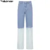Jeans folggy de jeans de jeans azul de jeans chiques para mulheres de perna larga de perna larga Harajuku Loose Streetwear 210608