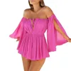 Fashion Womens Dress Off Ombro Mini Vestidos Sexy Slash Pescoço Vestidos Verão Casual Sem Mangas Beach Vestidos Tops Novo