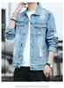 Jeansjacke Herren Herbst Schwarz Blau Destroyed Mantel Herren Casual Trendige Baumwolle Top Kleidung Jeansjacken