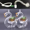 Hand Craft Art Swan Glass Oil Burner Bong Water Pipes with Thick Pyrex Heady Recycler Dab Rig ash catcher Bongs with glass oil burner pipe