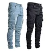 Confortable Cool Multi Poches Couleur Unie Hommes Jeans Comfy Cargo Jeans Pantalon Extensible H1116271z