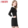 Tangada winter School dresses fashion women office black dress with white collar Casual Slim vintage brand vestidos 210609