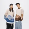 Spring Harajuku Suéteres Hombres Streetwear Snow Mountain Print Pullover Pareja de gran tamaño Suéter japonés Mujeres Casual Tull Homme