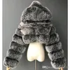 Designer Luxurious Women Fur Jackets Fashion Short Hoodies Imitation Fur Coat Furry Long Sleeve Stitching Tops Hot Sell New