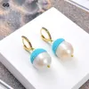 JK 2'' White Keshi Pearl Blue Stone Druzy Hamsa Hook CZ Earrings