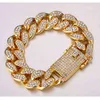 Hip Hop 20mm Rhinestone Bracelet Necklace Big Gold Domineering Exaggeration Miami Cuban Chain Rapper Jewelry