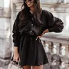 Günlük Elbiseler Moda Katı Renk Gevşek Ince Bel Gömlek Stil Uzun Kollu Elbise Yaka Açmak Mini Kadın Güz Kış Giysileri