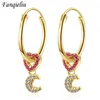 Hoop Huggie Fanqieliu Heart Moon Charms Crystal 925 Sterling Silver Earrings For Women 18K Gold Hoops Jewelry Girl FQL204661164402