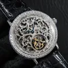 Saatı Turbillon İzle Sugess Mekanik El Rüzgar Gümüş Durumda Kristaller 5Bar Su Geçirmez Safir Numarasısız Ölçekli Montre Homme Luxe