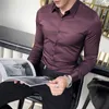 Högkvalitativ silke långärmad tröja Män Klänningskjorta Män Casual T Shirts Business Wedded Tuxedo Shirt Camisa Social Masculina 210527